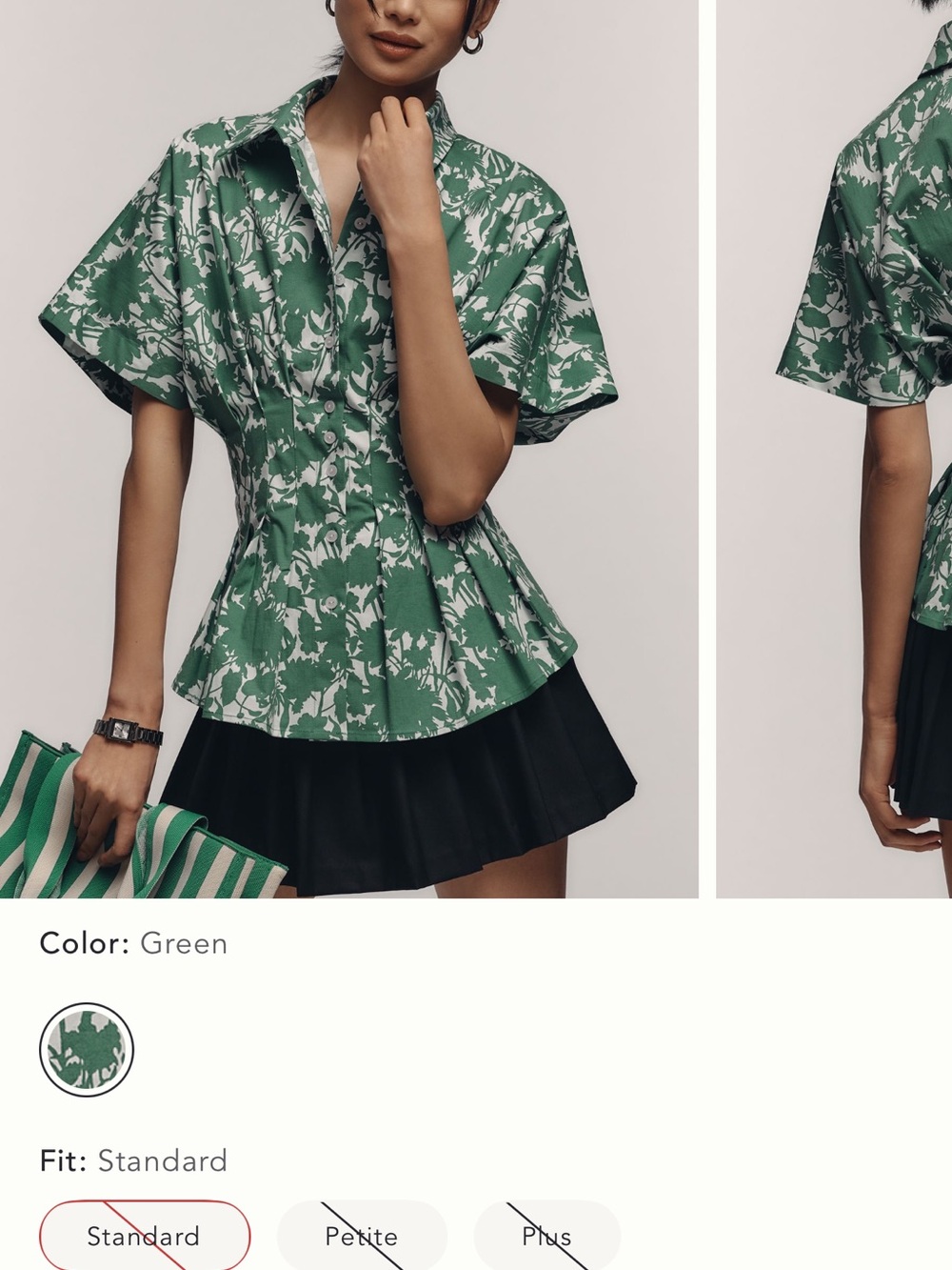 Green Floral Short-Sleeve Button Down Shirt